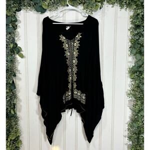 y2k Vintage Mandee Black‎ Embroidered Box Top Tunic Blouse Batwing ONE SIZE